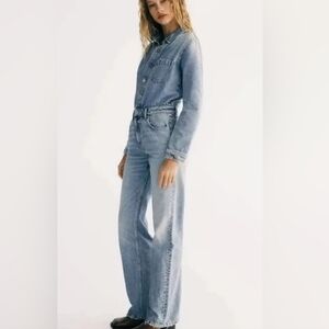 Zara Light Blue Flare Women's Jumpsuit XXL Back To School Gorpcore Streetwear